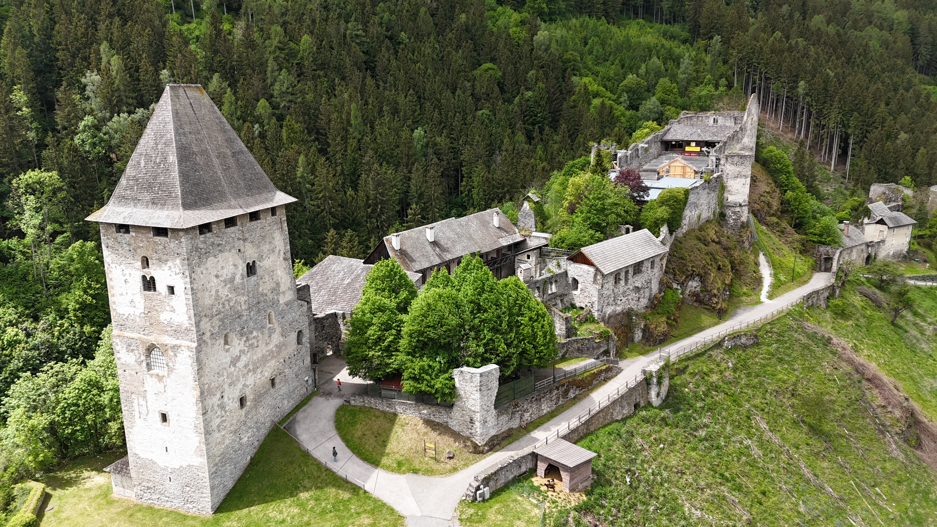 Burg Petersberg, Bergfried und Burghauptmannschaft aus der Luft